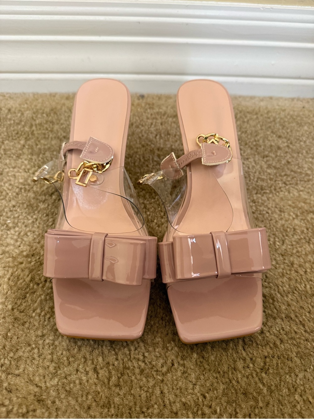 Women’s Blush Pink Bow Slide Heels